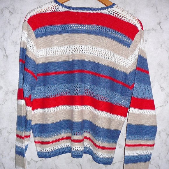 Cardigan Sweater Cotton Red Blue Striped M NWT - Picture 4 of 8